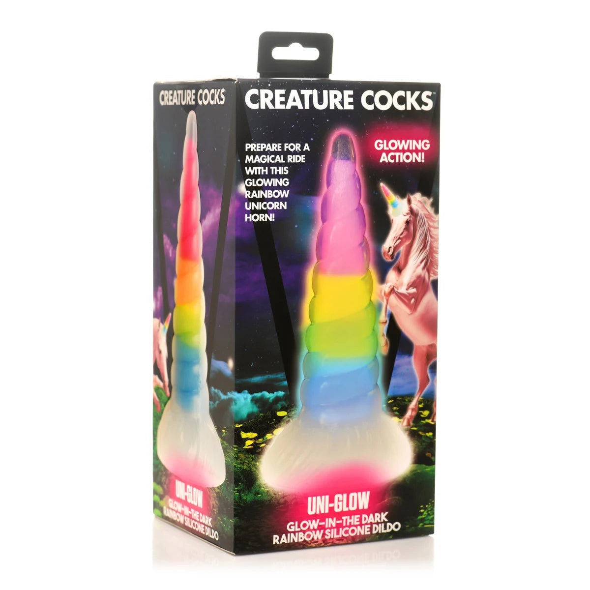 Creature Cocks Uni-Glow Glow In The Dark Silicone Dildo Rainbow