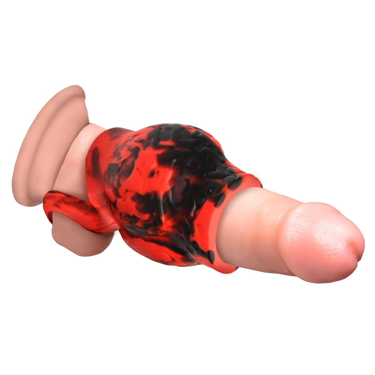 Creature Cocks Hell Hound Silicone Penis Sleeve & Ball Stretcher Red Black Large