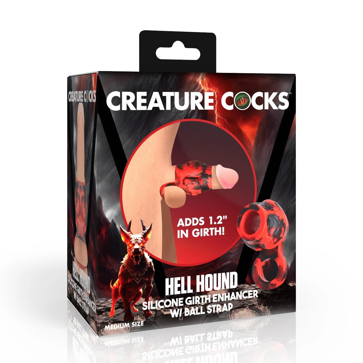 Creature Cocks Hell Hound Silicone Penis Sleeve & Ball Stretcher Red Black Medium