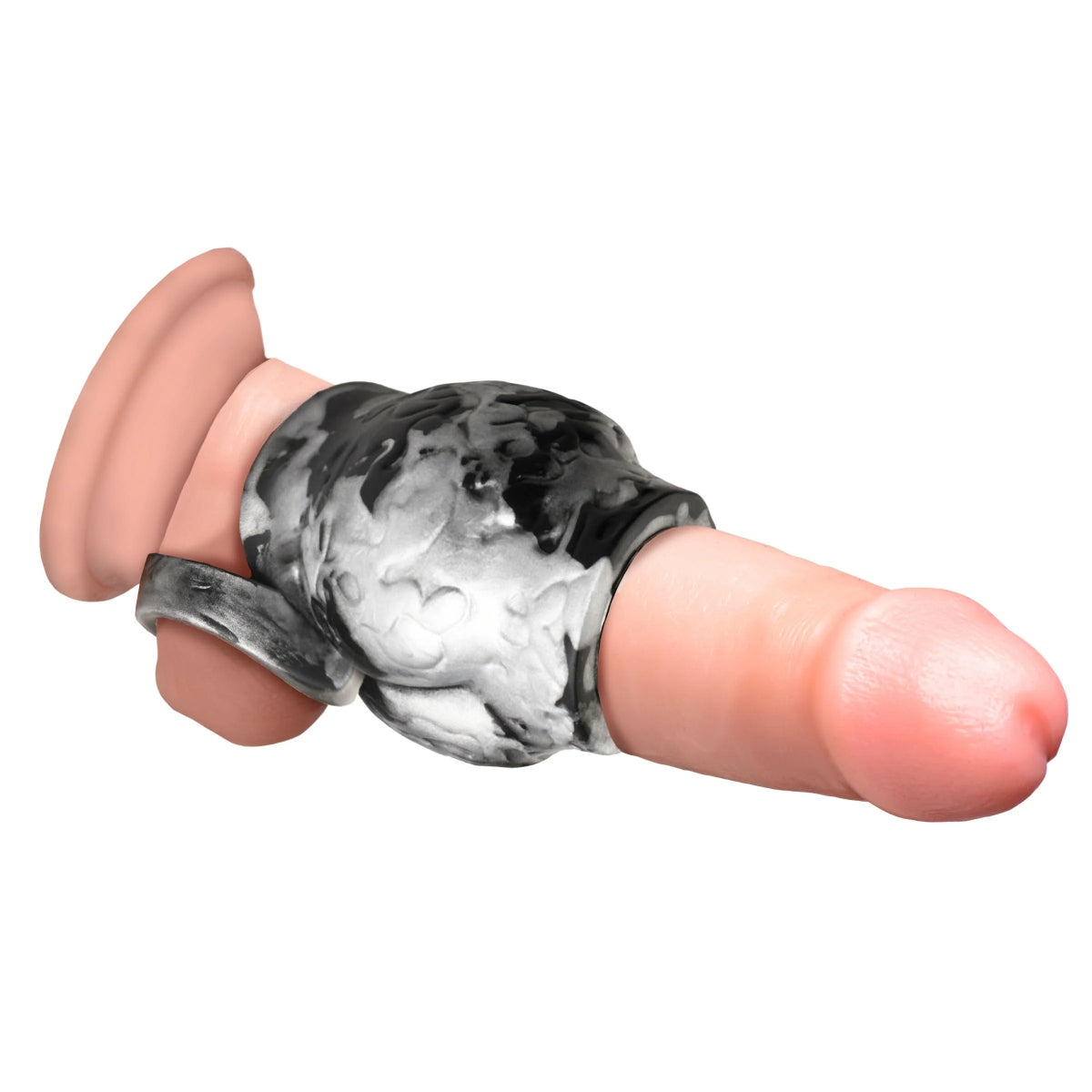 Creature Cocks Night Prowler Silicone Penis Sleeve & Ball Stretcher Silver Black Large