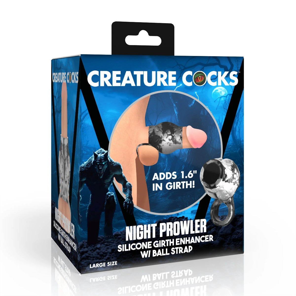 Creature Cocks Night Prowler Silicone Penis Sleeve & Ball Stretcher Silver Black Large