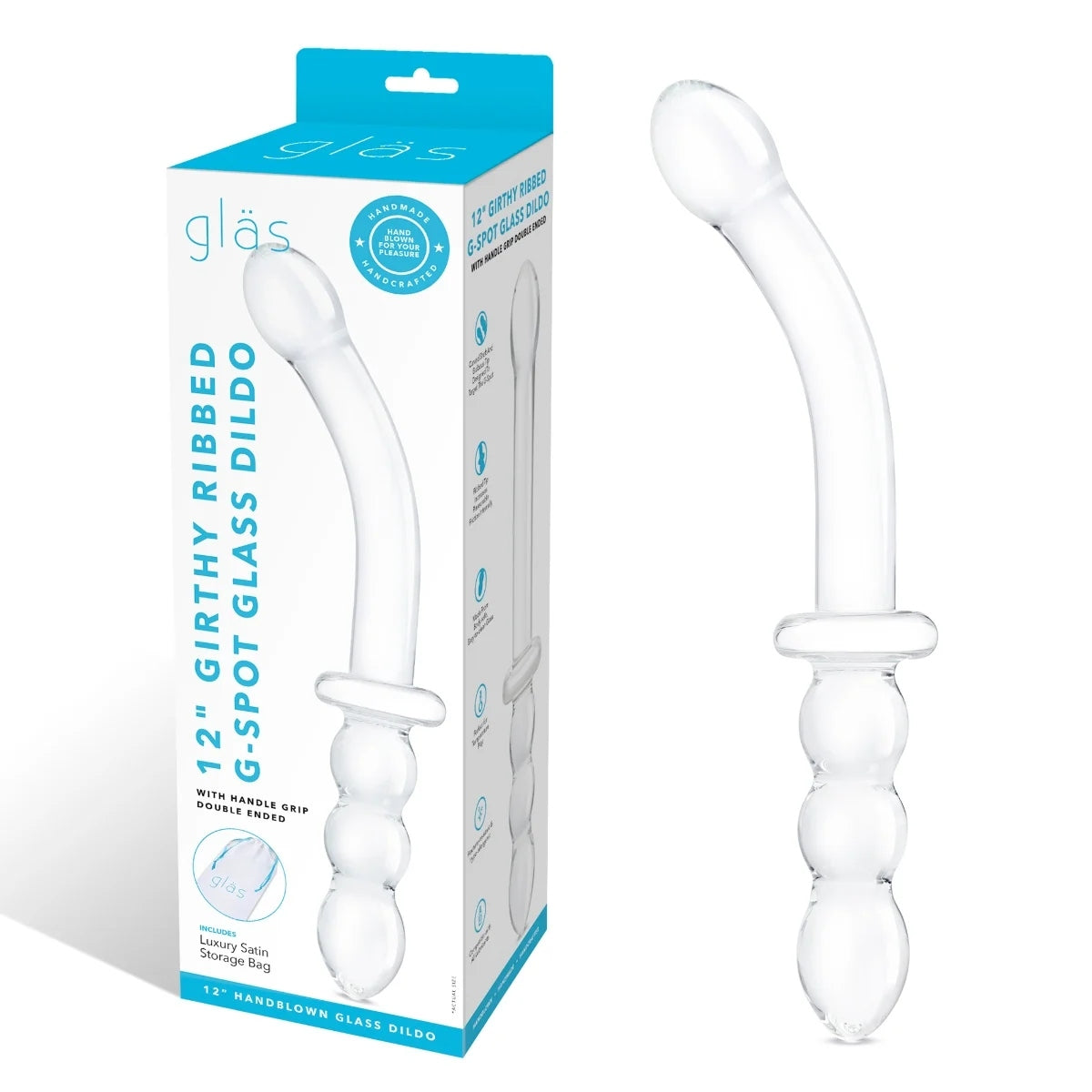 Glas Girthy Ribbed G-Spot Glass Dildo Clear 12 Inch