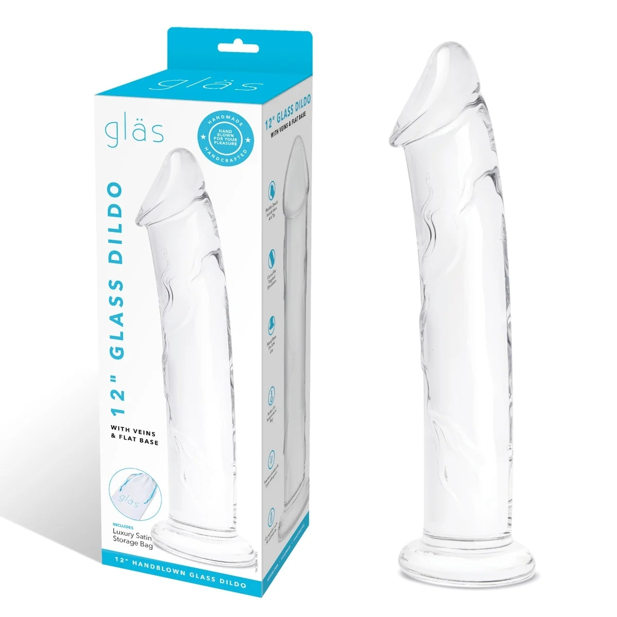 Glas Glass Dildo With Veins & Flat Base Clear 12 Inch