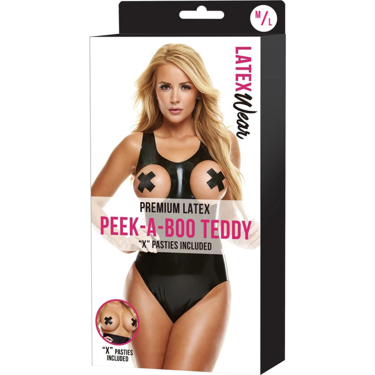 Latex Wear Premium Latex Peek-A-Boo Teddy With X Pasties Black