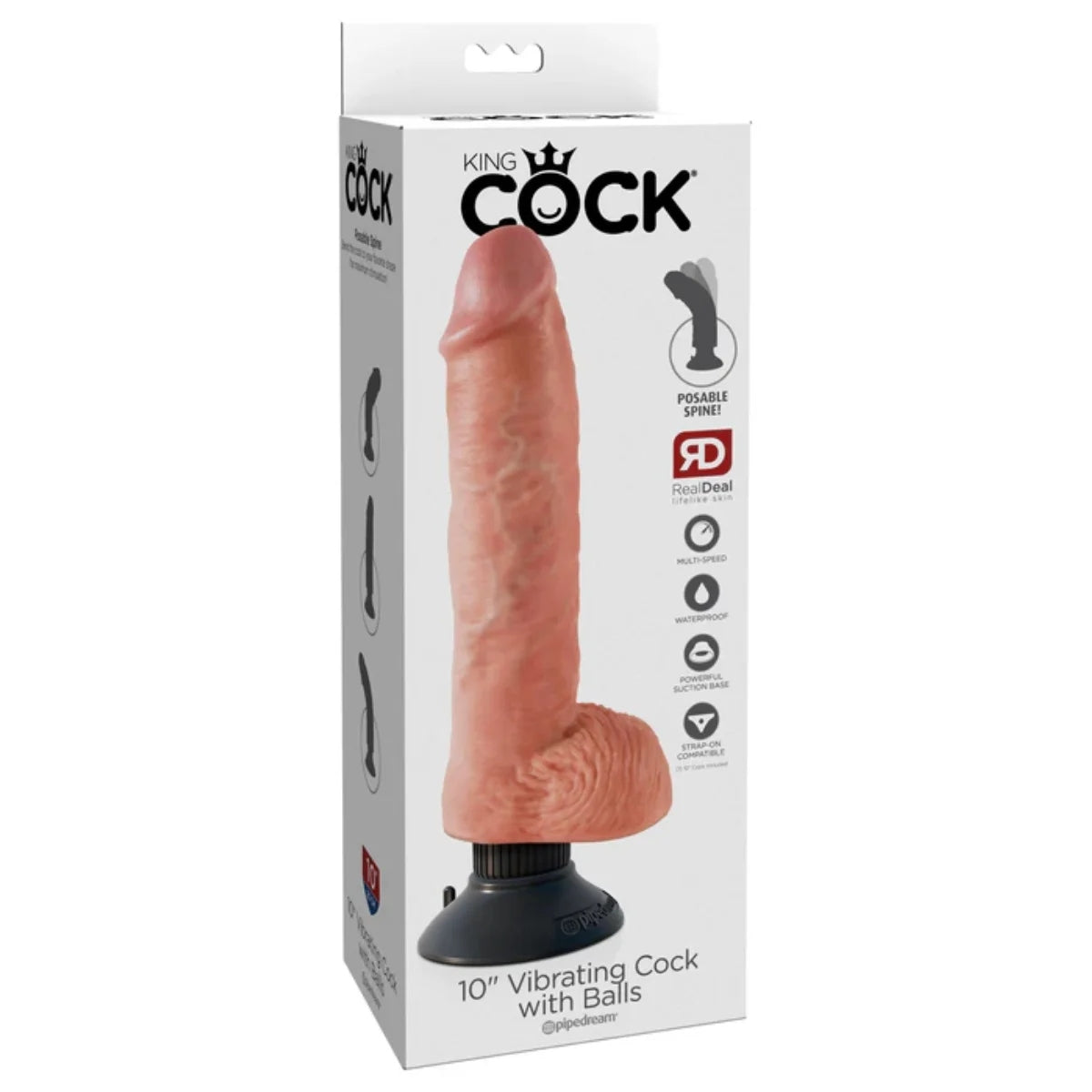 King Cock Vibrating Cock Dildo With Balls Pink 10 Inch