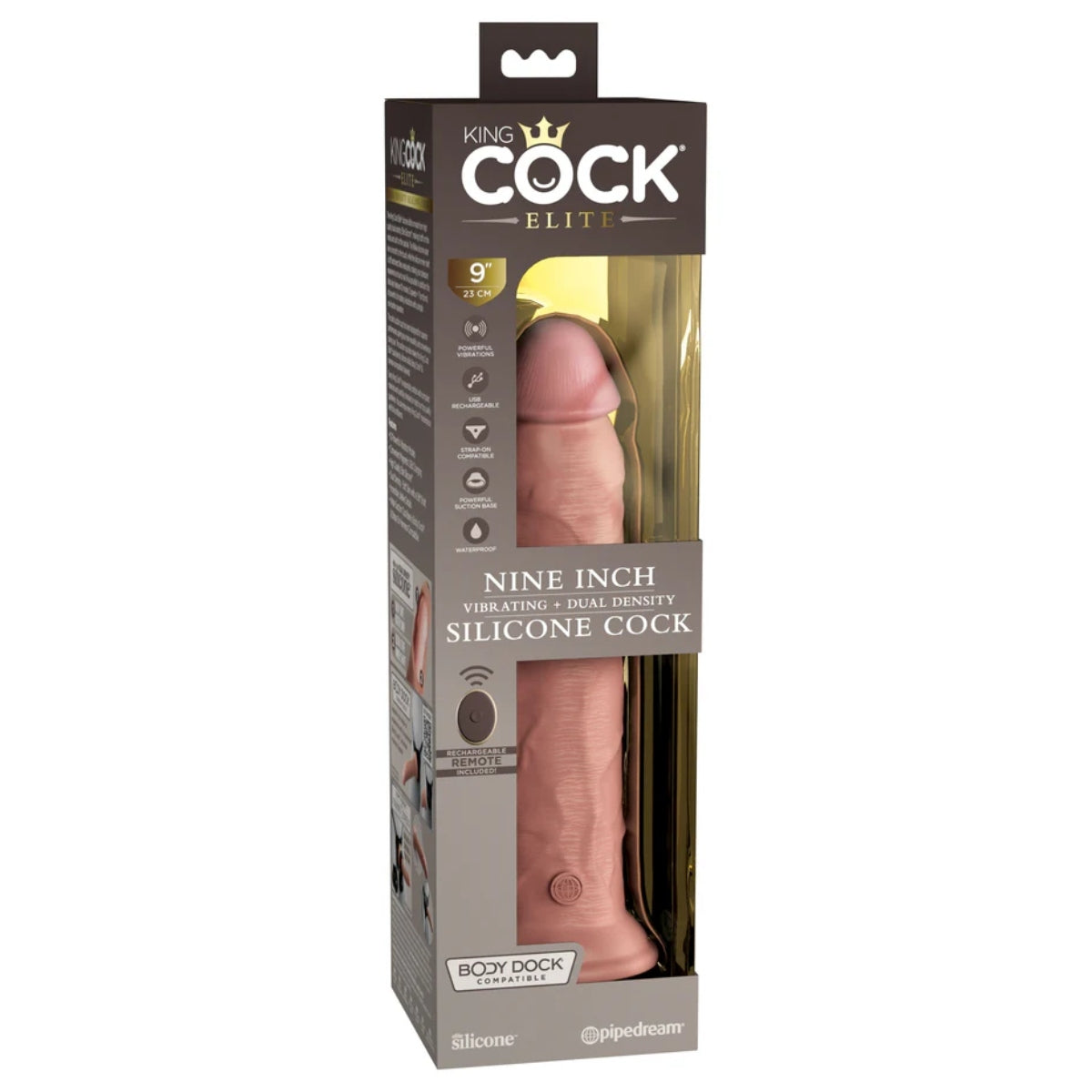 King Cock Elite Vibrating Dual Density Silicone Dildo With Remote Pink 9 Inch