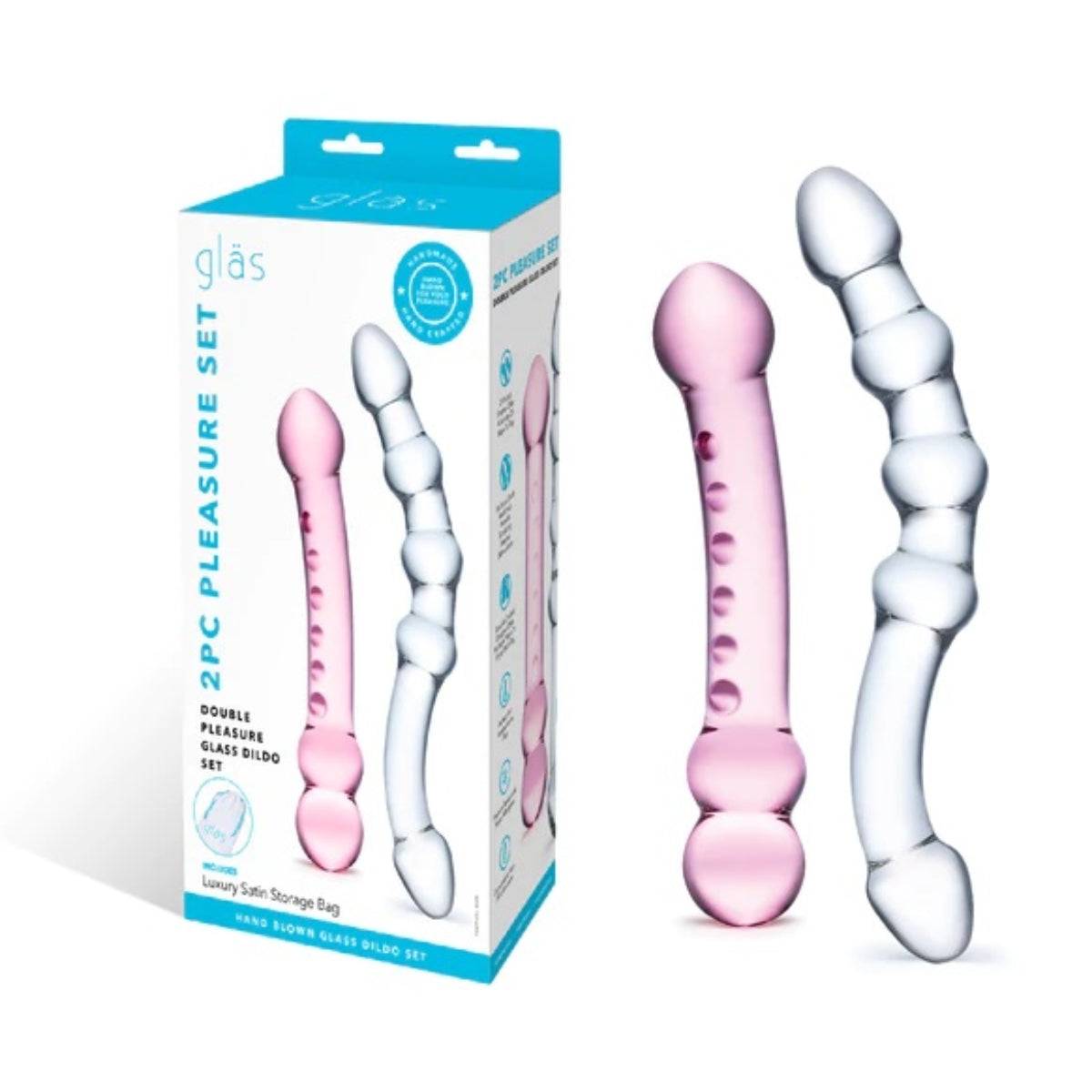 Glas Double Pleasure 2 Piece Dildo Set Pink Clear 7 Inch 8 Inch - Simply Pleasure